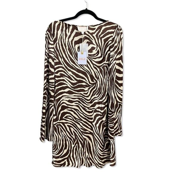 Stone Cold Fox x REVOLVE Basier Mini Dress Brown Zebra Print satin NWT L - Picture 6 of 10